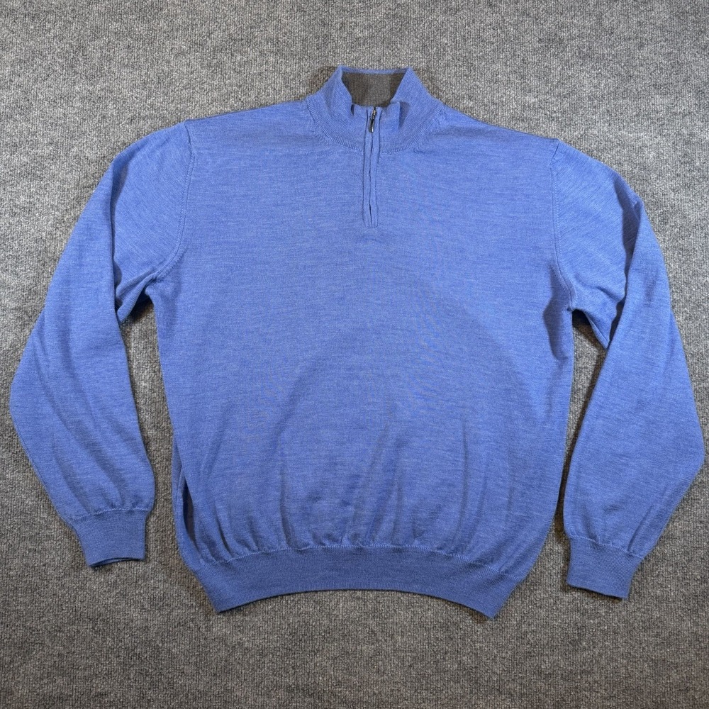Marco Fiori Made in Italy Blue 100% Merino Wool Knit 1/4 Zip Sweater Mens XXL